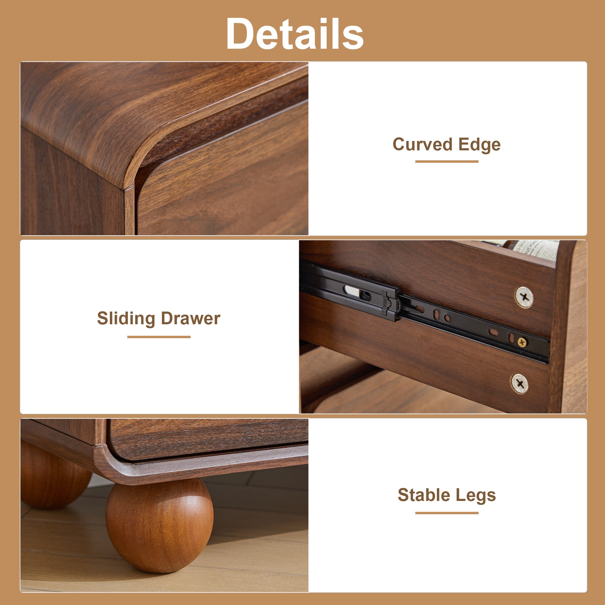 YOCWO 6 Drawer Dresser for Bedroom, Mid Century Chest of Drawers with Arc Edge and Round Leg, Wood Storage Large Dresser Organizer for Bedroom Living Room Hallway Closet