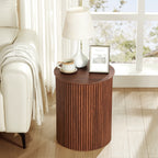 Small Round End table for Living Room with fluted Design, Circle Bedside Table for Bedroom