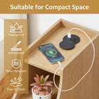 7.87" Ultra Narrow Nightstand with 2 Drawer and Charging Station, Slim End Table Bedside Table for Bedroom with Open Shelf