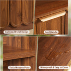 YOCWO 70" Tall Arched Bookcases with 2 Doors & 4 Shelves, Wooden Bookshelf with Wave Panel and Curved Top for Living Room Office