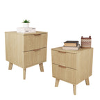 Fluted Nightstand for Bedroom Set of 2 , Wood Bedside Table Set of 2 with Drawers