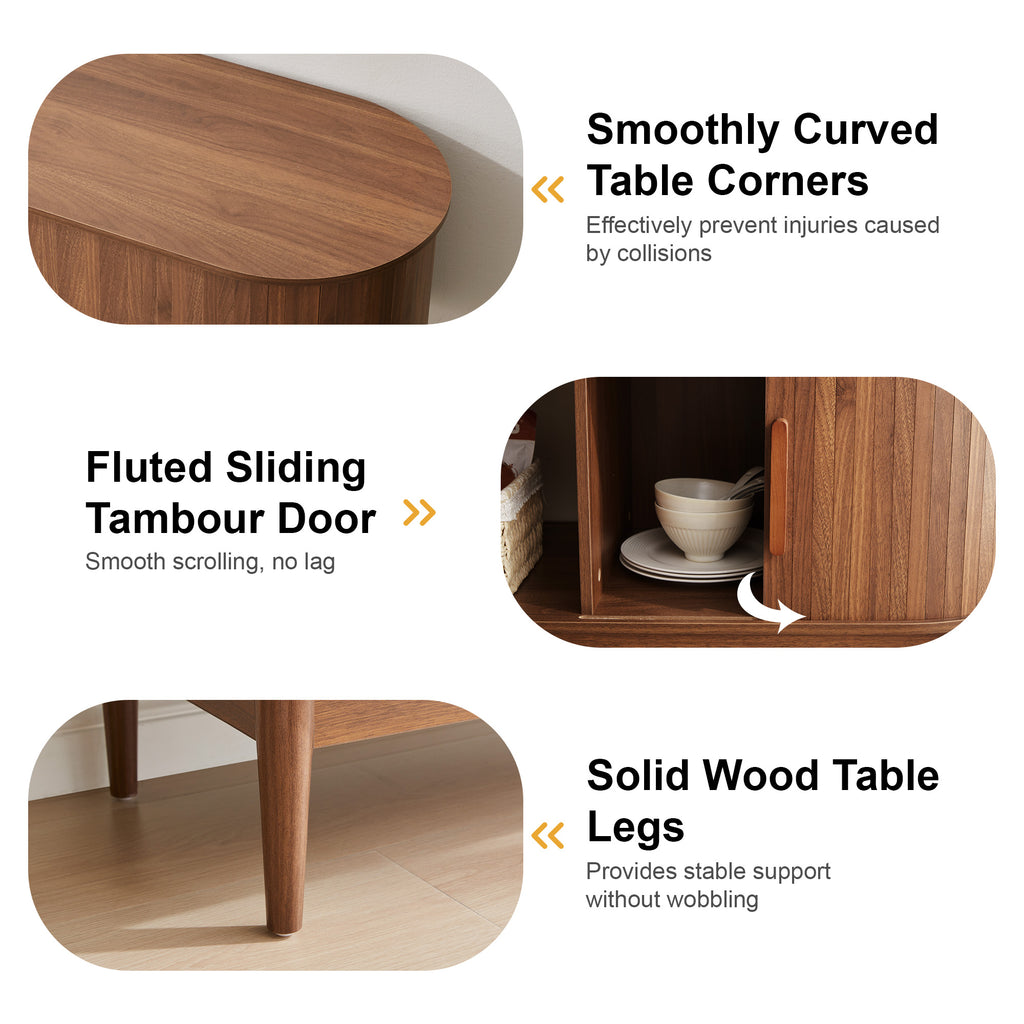 YOCWO 42.51" Oval Sideboard Buffet Cabinet with Tambour Sliding Door,Oval Curved Fluted Sideboard with Open Shelf, Buffet Storage Cabinet for Dining Room Living Room Entryway