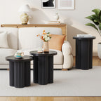YOCWO 3 Pieces Round End Table with Fluted Plum Leg, Mid Century Modern Coffee Table Set of 3