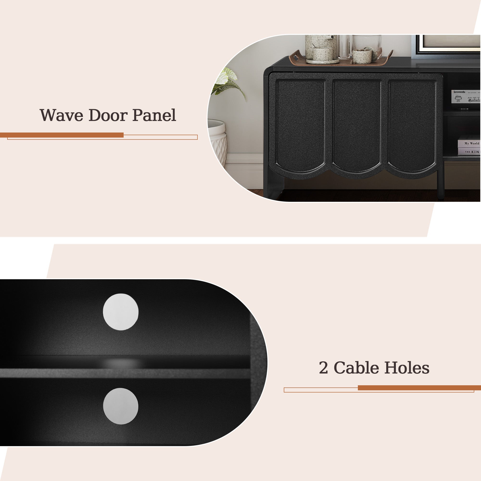 YOCWO TV Stands for 65 inch tv, TV Stand with Sliding Wave Doors, Wood Entertainment Center for TVs, Media Console Cabinet with Open Storage for Living Room