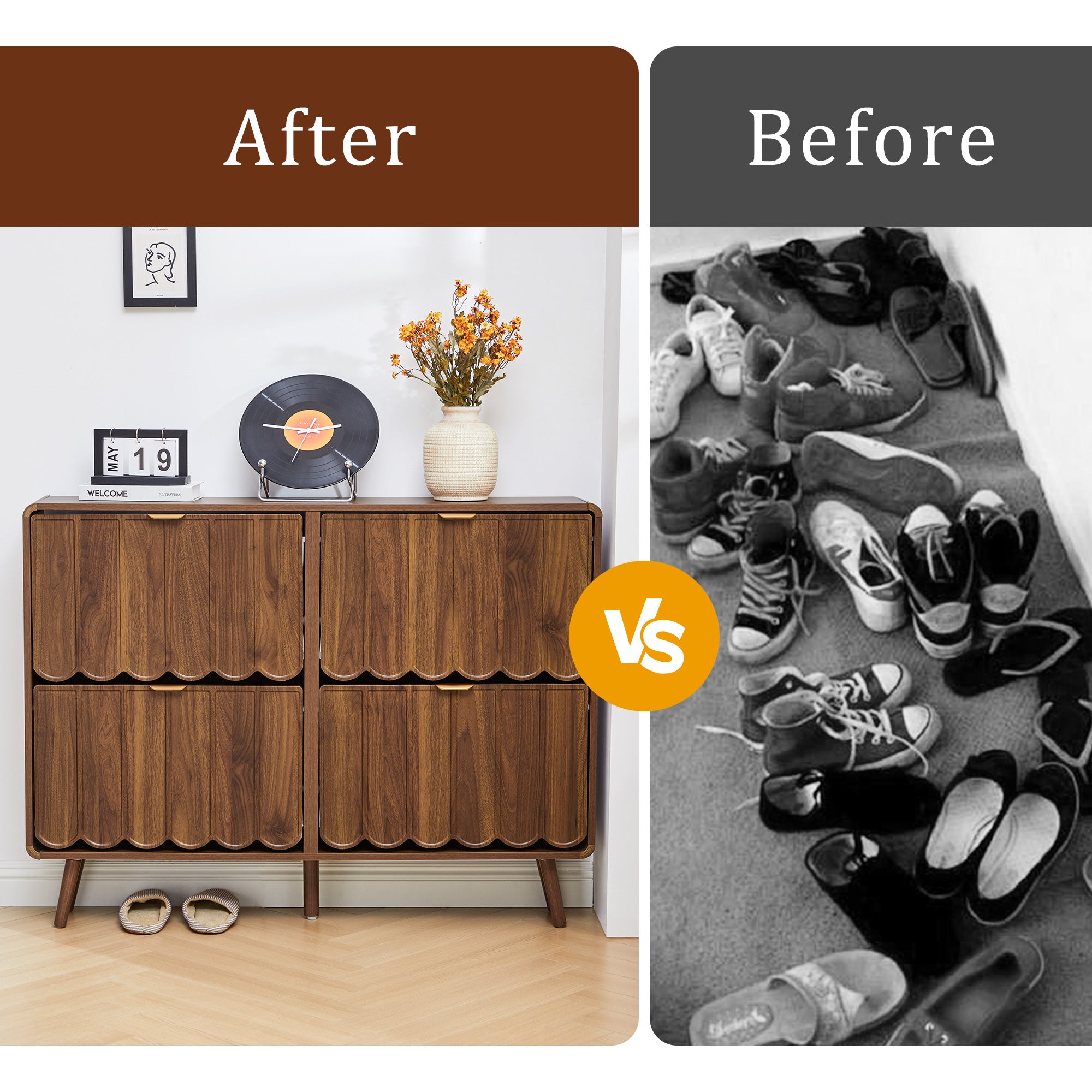 YOCWO Shoe Storage Cabinet with 4 Flip Drawers for Entryway, Shoe Rack Organizer with Wave Design