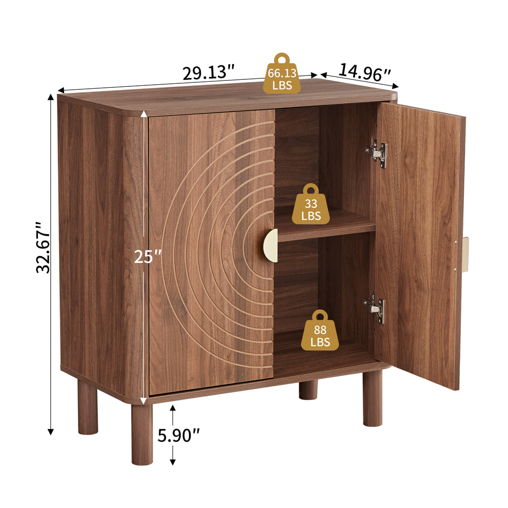 Accent Cabinet with Round Carved Line Door for Entryway Hallway, Natural Sideboard Buffet Cabinet, Storage Cabinet with Adjustable Shelves for Living Room