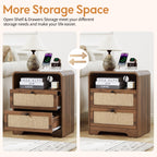 YOCWO Farmhouse Nightstand with Charging Station and Drawers for Bedroom, Linen Bedside Table with Drawers