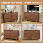 YOCWO 6 Drawer Dresser for Bedroom, Mid Century Chest of Drawers with Arc Edge and Round Leg, Wood Storage Large Dresser Organizer for Bedroom Living Room Hallway Closet