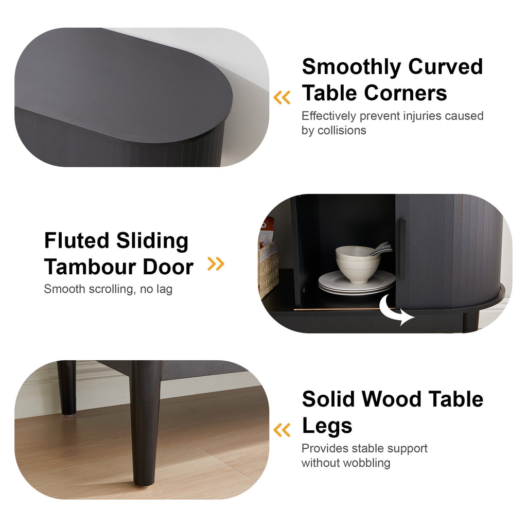 YOCWO 42.51" Oval Sideboard Buffet Cabinet with Tambour Sliding Door,Oval Curved Fluted Sideboard with Open Shelf, Buffet Storage Cabinet for Dining Room Living Room Entryway