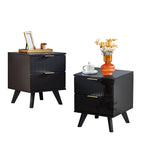 Fluted Nightstand for Bedroom Set of 2 , Wood Bedside Table Set of 2 with Drawers