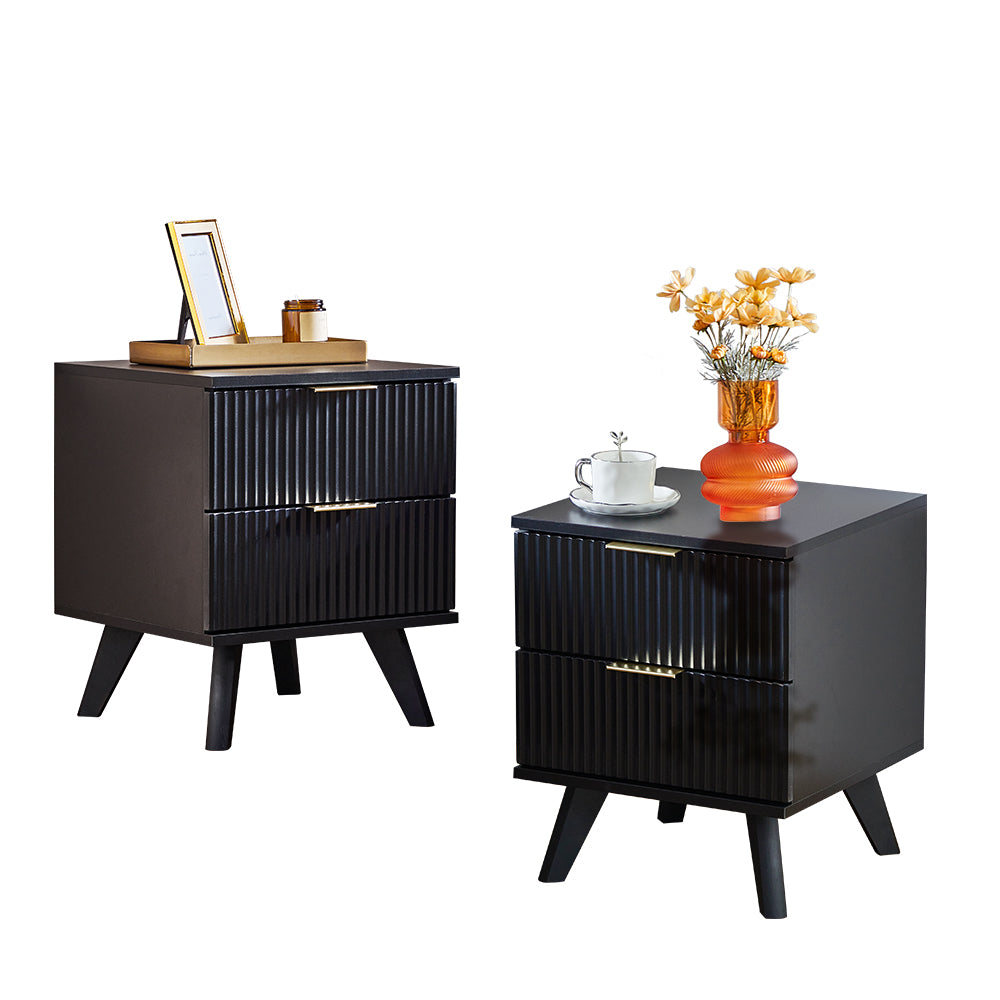 Fluted Nightstand for Bedroom Set of 2 , Wood Bedside Table Set of 2 with Drawers