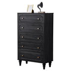 YOCWO 5 Drawer Fluted Dresser for Bedroom, Mid Century Chest of Drawers with Arc Edge, Wood Storage Large Tall Dresser Organizer for Bedroom Living Room Hallway Closet