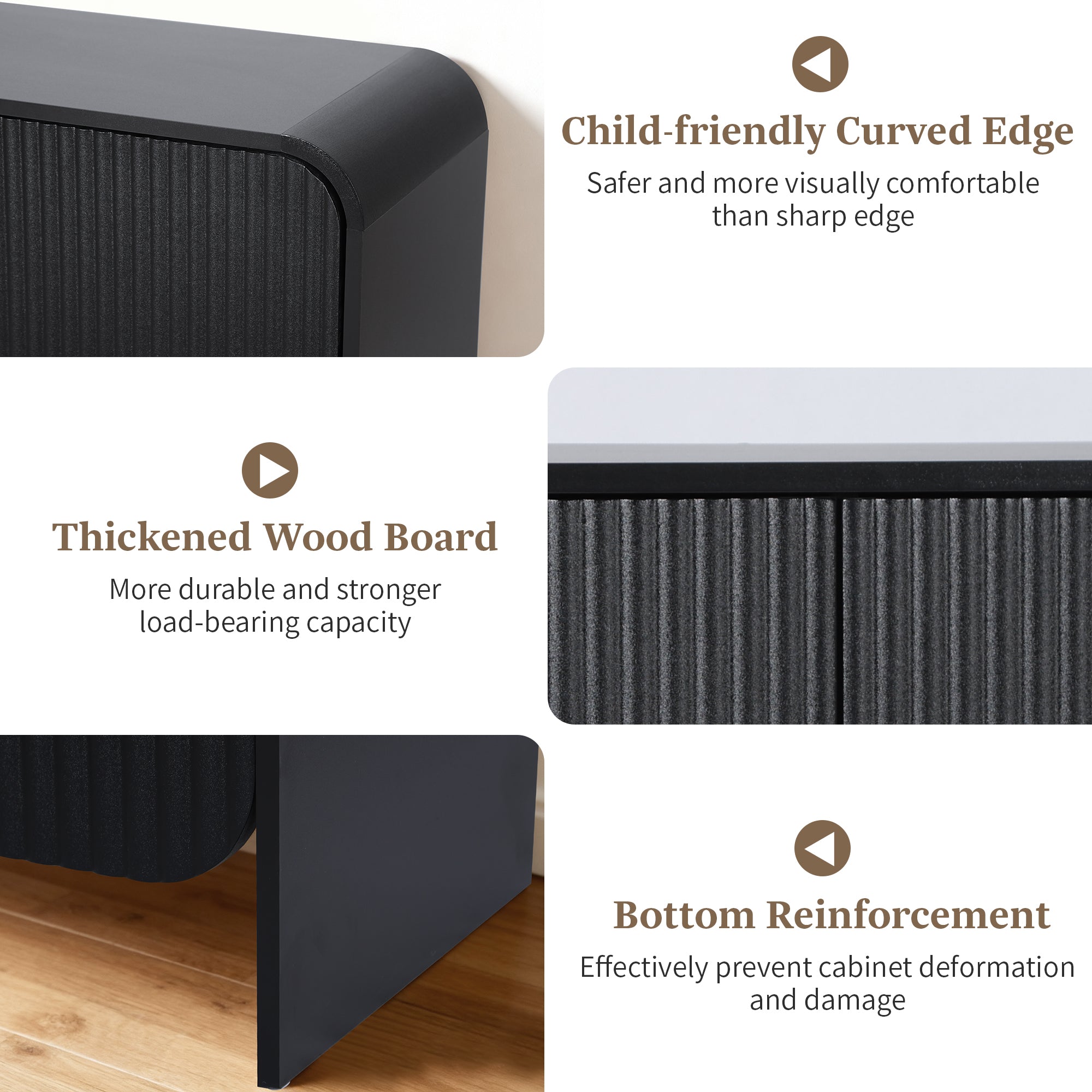 YOCWO Fluted Sideboard and Buffets, Buffet Storage Cabinet with 4 Doors and Adjustable Shelves, Accent Cabinet for Living Room Kitchen Entryway