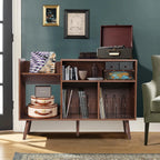 YOCWO Large Record Player Stand, Mid Century Concord Turntable Stand Table Holds up to 350 Albums, Vinyl Record Storage Cabinet with Wood Legs for Living Room Bedroom Office