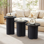 YOCWO 3 Pieces Round End Table with Fluted Plum Leg, Mid Century Modern Coffee Table Set of 3