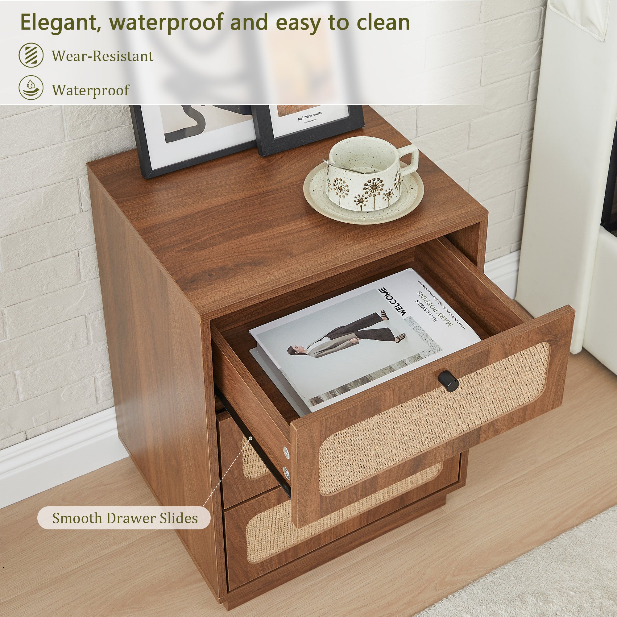 YOCWO 3 Drawer Dresser for Bedroom Set of 2 , Linen Nightstand Chest of Drawer