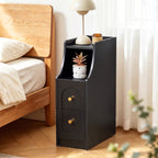 7.87" Ultra Narrow Nightstand with 2 Drawer and Charging Station, Slim End Table Bedside Table for Bedroom with Open Shelf