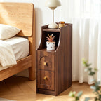 7.87" Ultra Narrow Nightstand with 2 Drawer and Charging Station, Slim End Table Bedside Table for Bedroom with Open Shelf