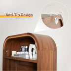 YOCWO 70" Tall Arched Bookcases with 2 Doors & 4 Shelves, Wooden Bookshelf with Wave Panel and Curved Top for Living Room Office