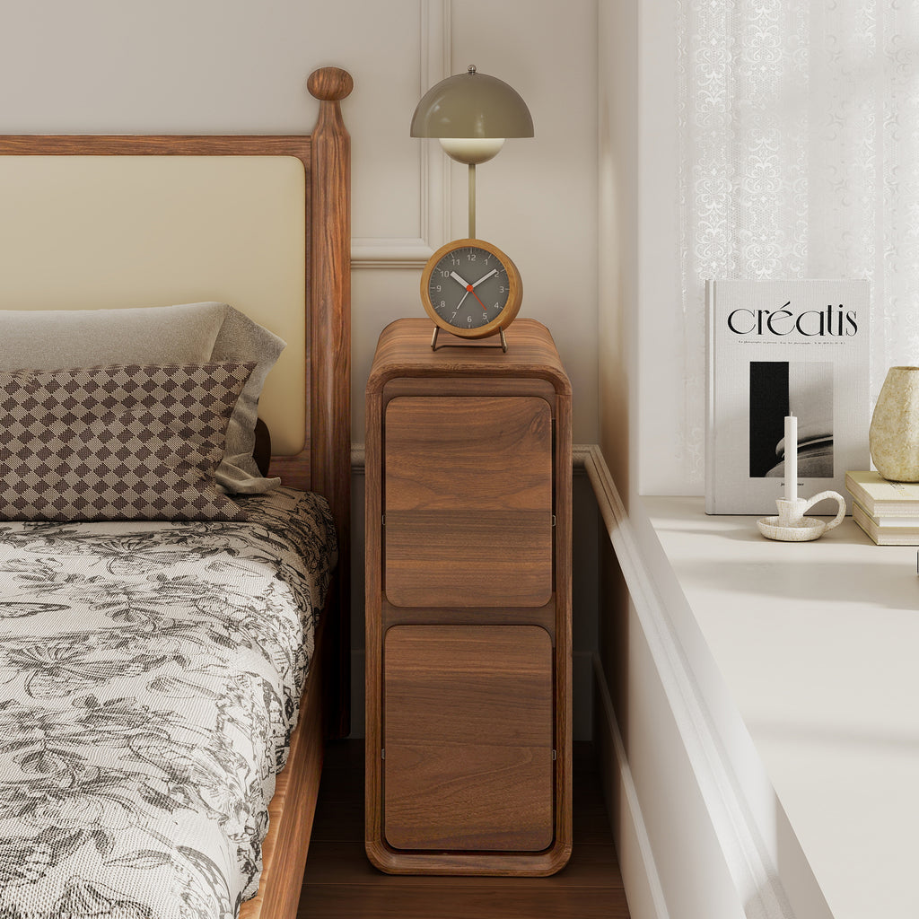 YOCWO Narrow Nightstand for Bedroom, Mid Century End Table with Arc Edge and Round Leg, Wood Storage Chest of Drawer Organizer for Bedroom Living Room Hallway Closet