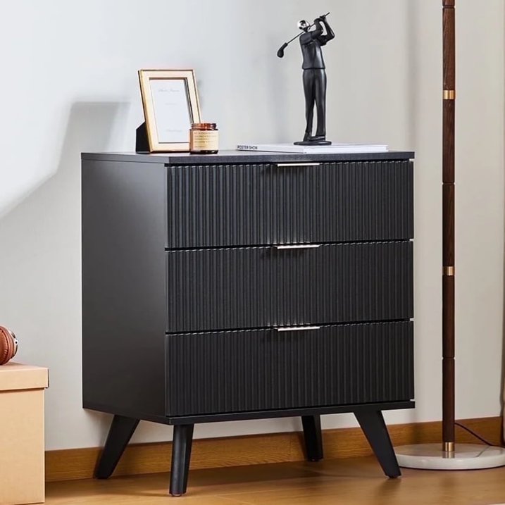 3 Drawer Fluted Nightstand, Wood Chest of Drawer for Bedroom