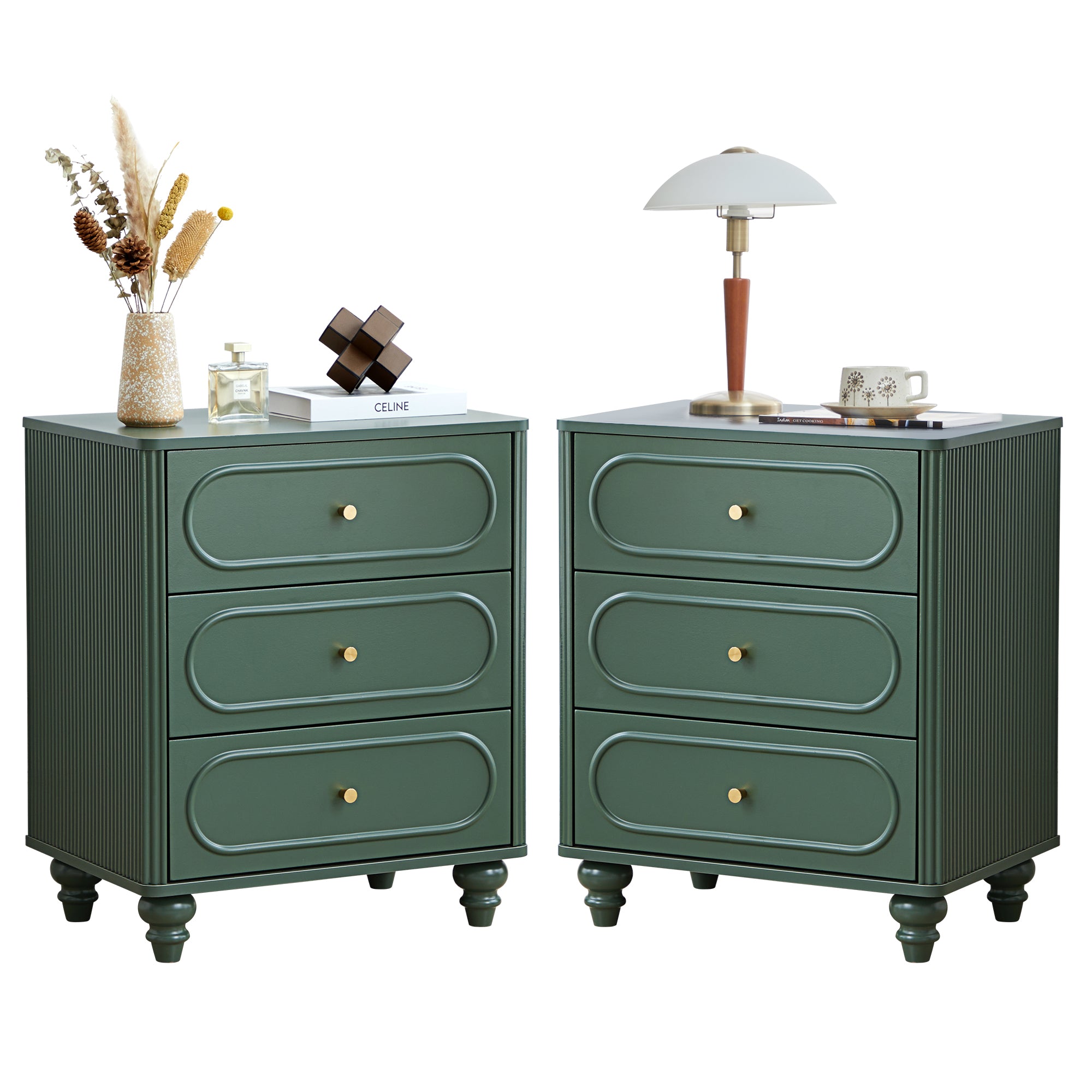 YOCWO 3 Drawer Nightstand for Bedroom Set of 2, Classic Chest of Drawers with Arc Edge