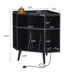 YOCWO Triangle Record Player Stand with Charging Station, Turntable Stand Table Holds Max 200 Albums, Corner Vinyl Record Storage Cabinet with Wood Legs for Living Room Bedroom Office
