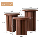 YOCWO 3 Pieces Round End Table with Fluted Plum Leg, Mid Century Modern Coffee Table Set of 3