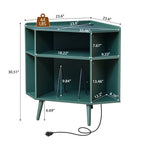 YOCWO Triangle Record Player Stand with Charging Station, Turntable Stand Table Holds Max 200 Albums, Corner Vinyl Record Storage Cabinet with Wood Legs for Living Room Bedroom Office