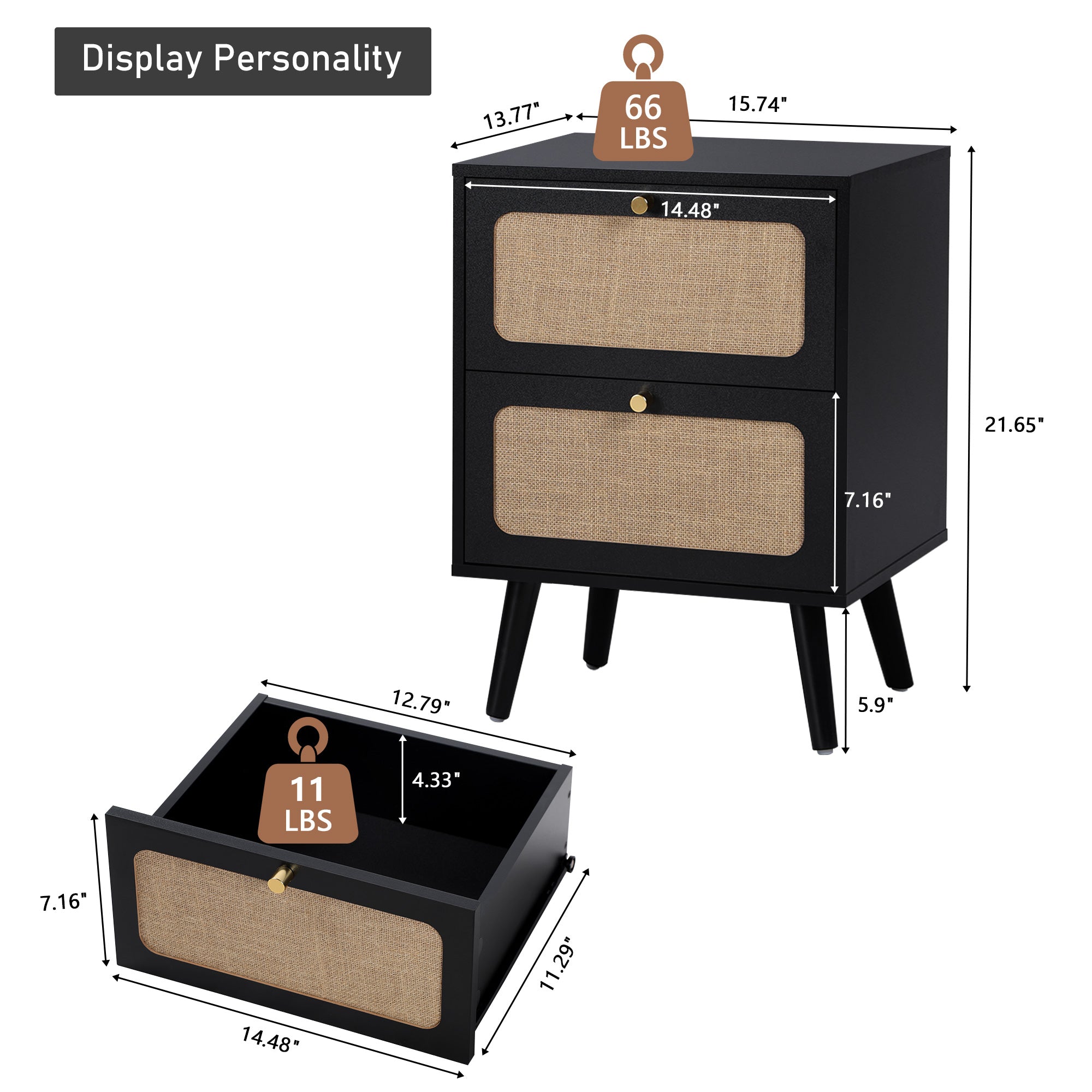 YOCWO Nightstand for Bedroom Set of 2 , Linen Bedside Table Set of 2 with Drawers